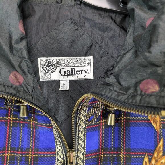 Vintage 80s Gallery Sport Windbreaker Jacket Women's M Full Zip Made Korea Plaid - Picture 3 of 10